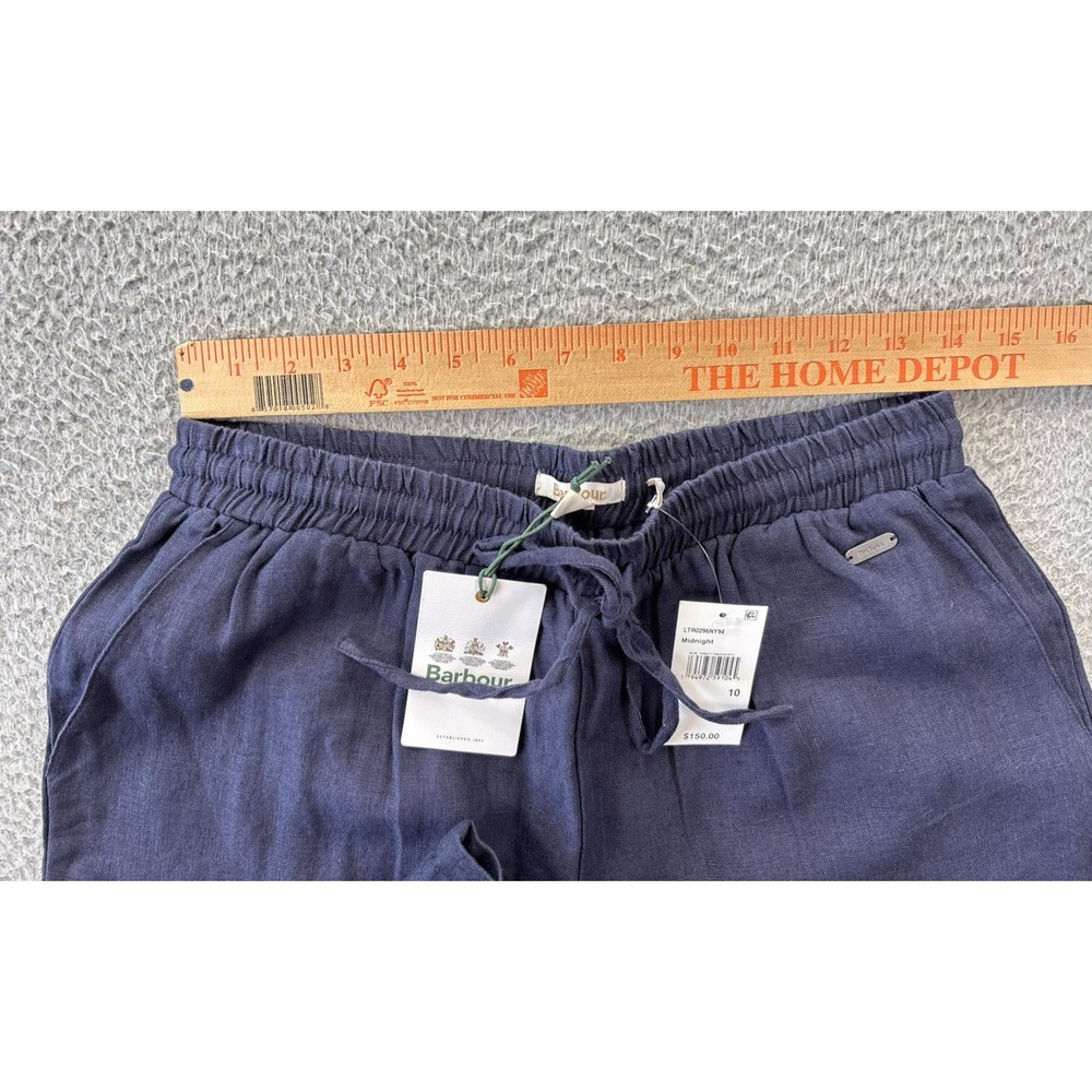 BARBOUR Cherbury Trousers Womens 10 Midnight Dark Blue Linen Elastic Waist NWT - Picture 8 of 13